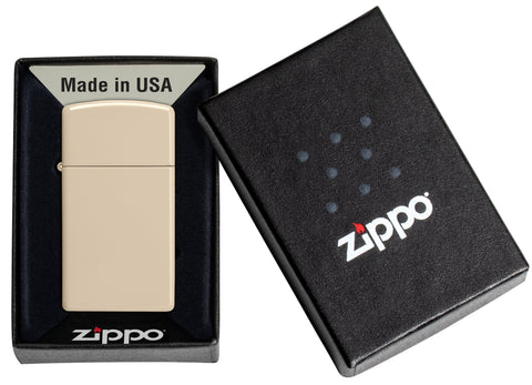 Zapalniczka Zippo Slim Flat Sand Model podstawowy w otwieranym pudełku upominkowym