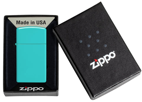 Zippo Lighter Slim Flat Turquoise model podstawowy w otwartym pudełku prezentowym