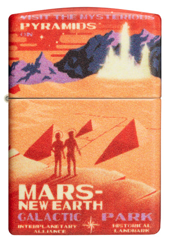 Widok z przodu Zapalniczka Zippo 540 stopni czerwony Marsjański krajobraz z dwoma astronautami Tylko online