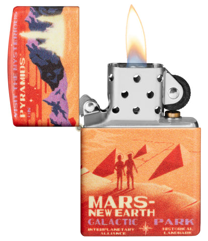 Zapalniczka Zippo 540 stopni czerwony Marsjański krajobraz z dwoma astronautami Tylko online otwarty z płomieniem