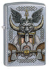 Widok z przodu kąt 3/4 zapalniczka Zippo chrom Odyn w hełmie