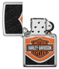 Zapalniczka Zippo chrom z pomarańczowo-czarno-białym logo Harley-Davidson otwarta