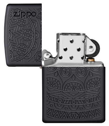  Zapalniczka Zippo czarna ze wzorem mandali otwarta