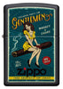 Widok z przodu zapalniczka Zippo reklama w stylu retro z kobietą siedzącą na cygarze