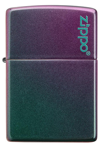 Widok z przodu zapalniczka Zippo fioletowo-zielona z logo Zippo