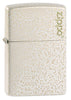Widok z przodu kąt 3/4 zapalniczka Zippo Mercury Glass nakrapiana biało-złota z logo Zippo