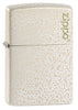 Widok z przodu kąt 3/4 zapalniczka Zippo Mercury Glass nakrapiana biało-złota z logo Zippo