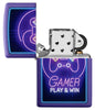 Zapalniczka Zippo lila z kontrolerem i napisem Play & Win otwarta