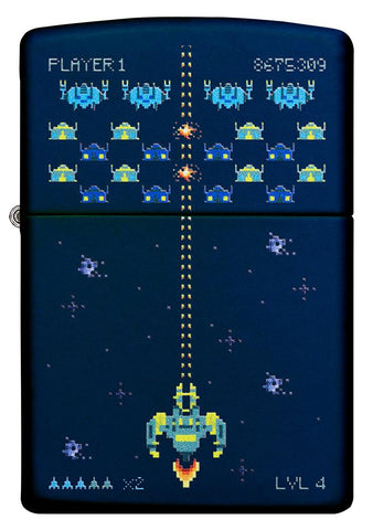 Widok z przodu zapalniczka Zippo niebieska ze sceną z gry