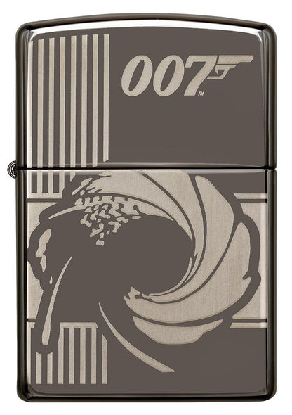 Widok z przodu zapalniczka Zippo szara błyszcząca James Bond 007