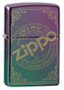 Widok z przodu kąt 3/4 zapalniczka Zippo Iridescent Matte z pieczątką z logo Zippo wygrawerowaną laserowo