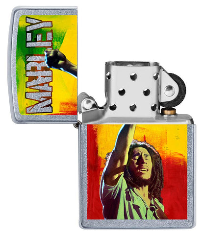 Zapalniczka Zippo chrom Bob Marley z podniesioną pięścią otwarta