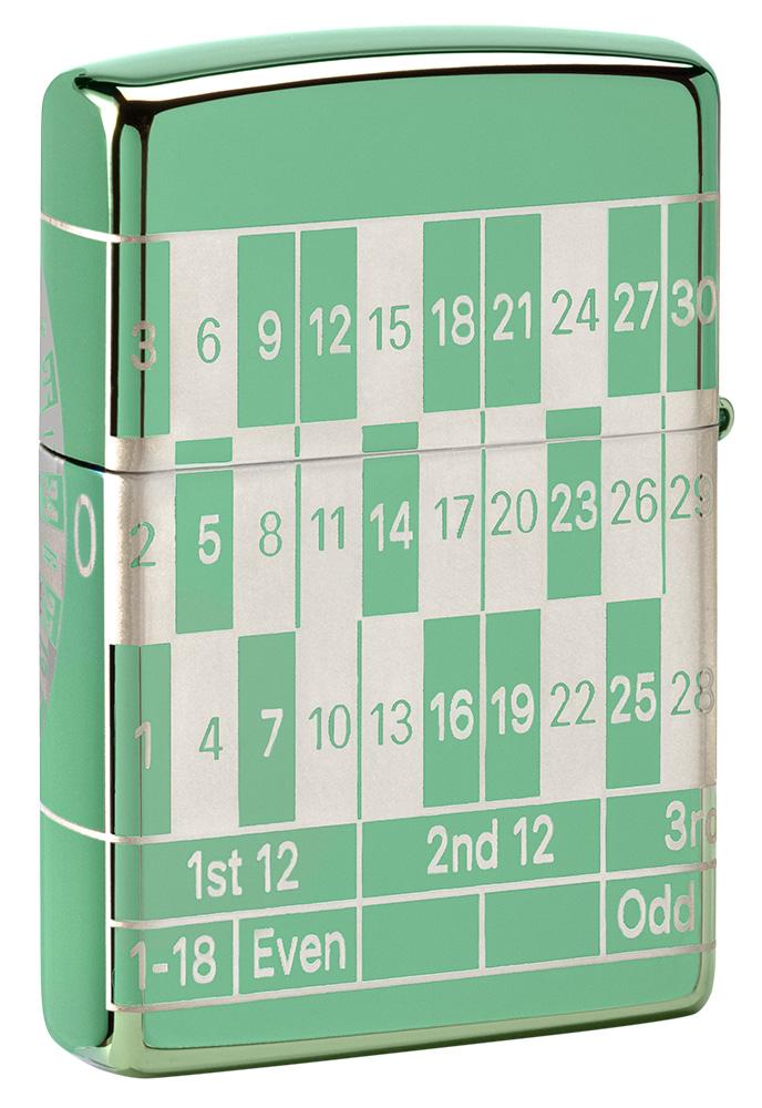 Widok z tyłu zapalniczka Zippo High Polish Green z kołem ruletki