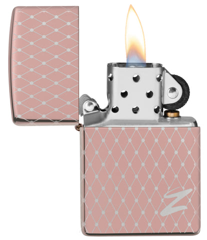 Zapalniczka Zippo 360-stopniowa grawerowana laserowo konstrukcja z różowego złota z logo Zippo online otwierana tylko z płomieniem