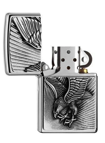 Zapalniczka Zippo emblemat z lądującym orłem otwarta