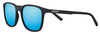 Zippo Okulary przeciwsłoneczne Widok z przodu ¾ kąt z jasnoniebieskimi soczewkami i wąską kwadratową oprawką w kolorze czarnym z białym logo Zippo