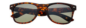 Okulary przeciwsłoneczne Zippo Widok z przodu z zielonymi soczewkami, marmurowymi oprawkami i srebrnym logo Zippo