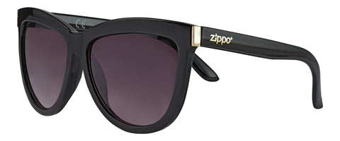 Okulary przeciwsłoneczne Zippo 3/4 widok z przodu Lady Swing z zakrzywionymi półokrągłymi soczewkami w kolorze czarnym