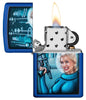 Zapalniczka Zippo Retro Futuristic Royal Blue Pinup Woman With Ray Gun Web Debut Opened With Flame